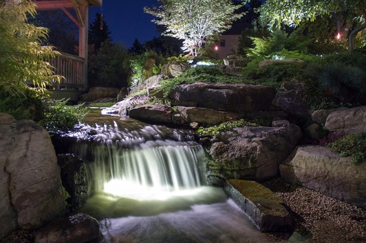 Water garden & LED water feature lighting design service in Rochester  New York (NY) by certified contractors - Acorn Ponds & Waterfalls.