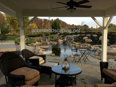Bluestone patio, natural slate installed in Rochester New York by Acorn Ponds & Waterfalls
